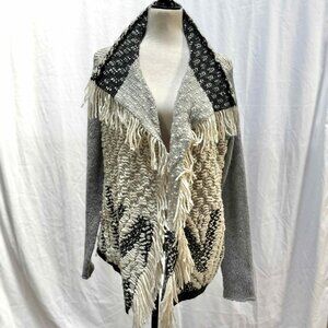 Anthropologie Moth Boho Fringe Wool Alpaca Blend Sweater Sz SMALL